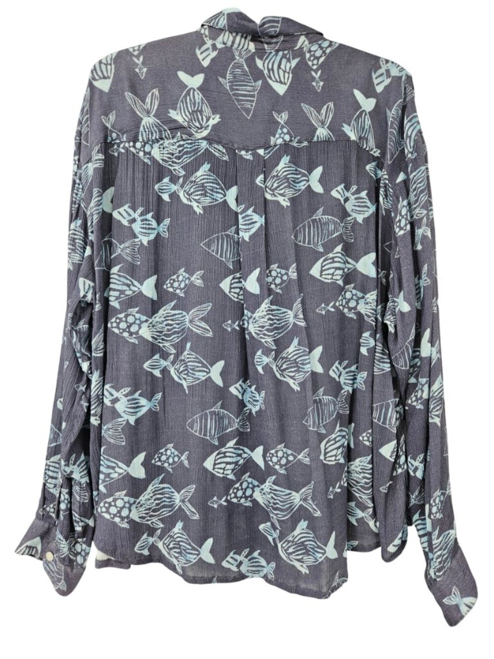 HIHO Vicky Fish Print Button Down Shirt Blue Gray Women's Size M Summer Vacation - Picture 3 of 11